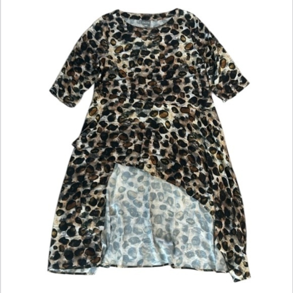 Niche Nilgun Derman size Large viscose asymmetrical tunic dress leopard print